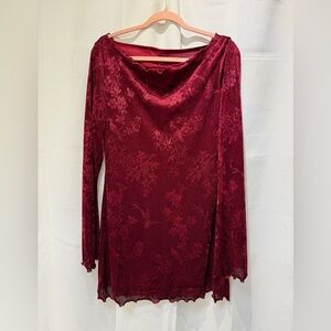 Velvet Burgundy Bell Sleeve Dress